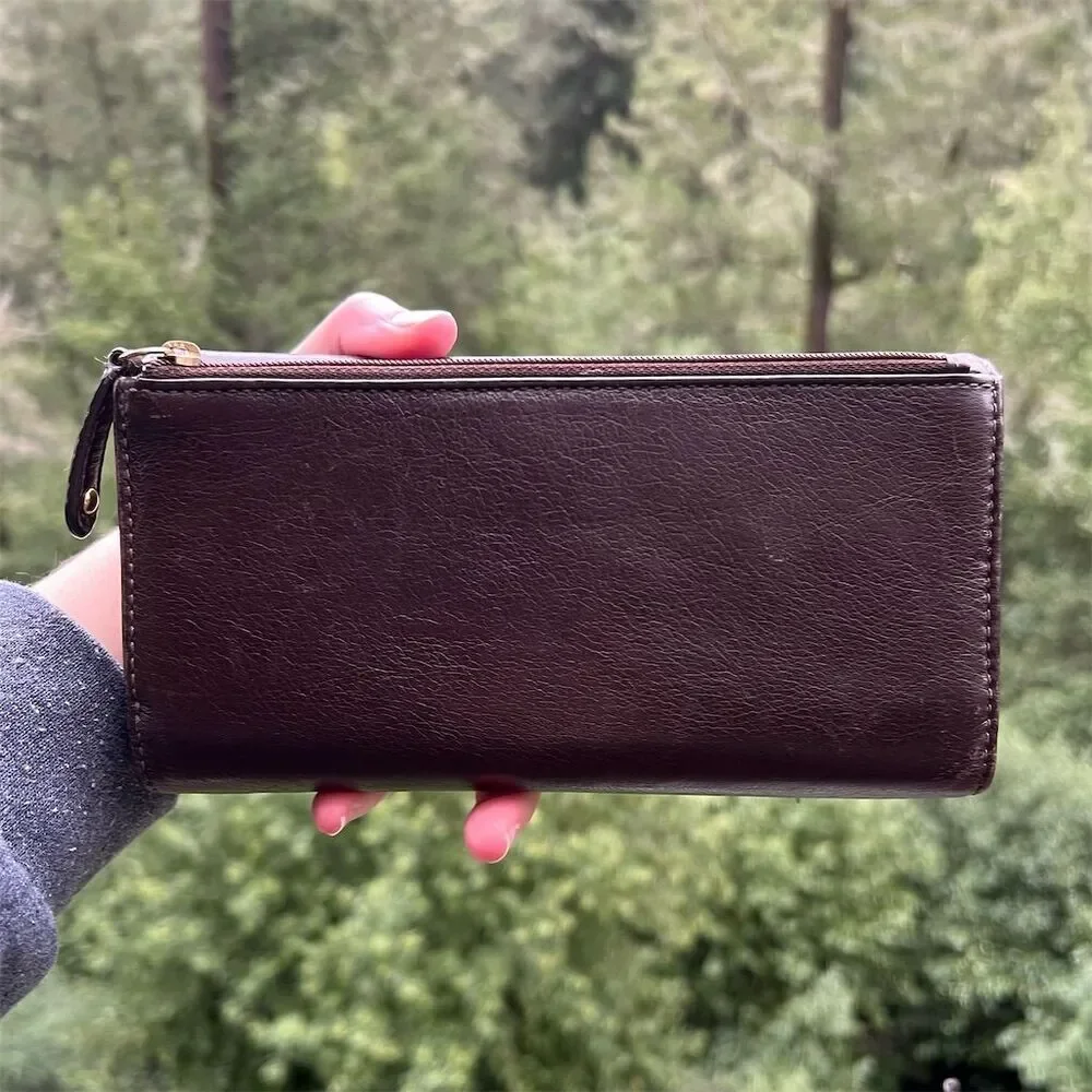 VINTAGE COACH Brown Leather Trifold Wallet w Gold Logo Accent AUTHENTIC